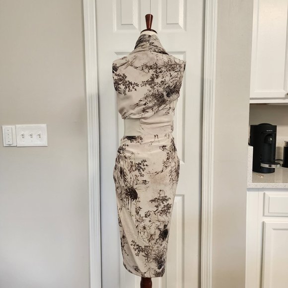 ALL SAINTS | Skull De Jouy Ruched 100% Italian Silk Corset Wrap Belt Dress Sz 2 - Picture 3 of 16